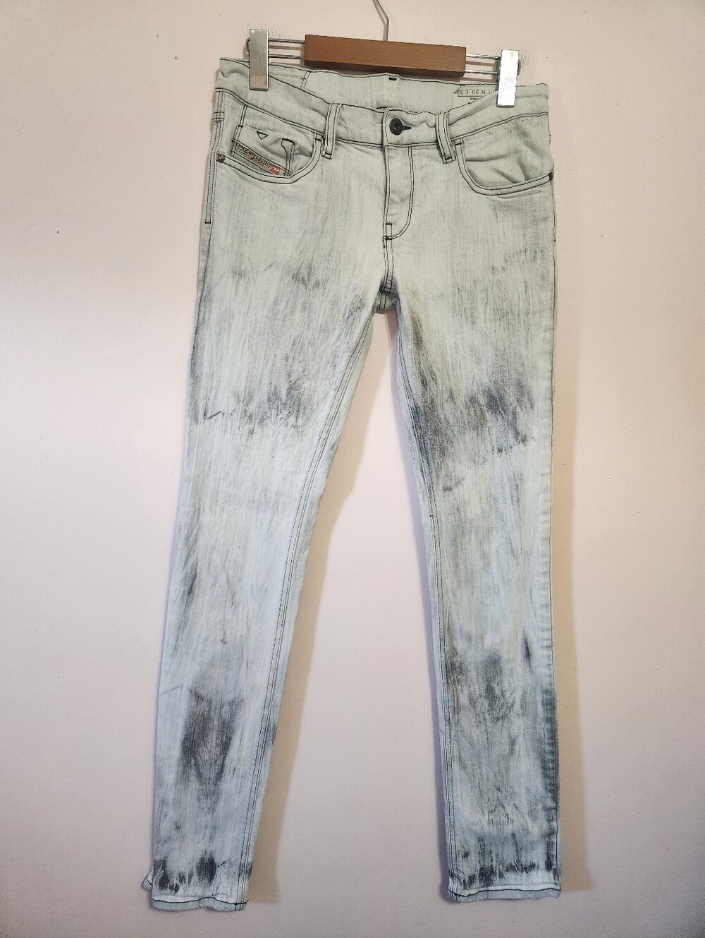 Diesel Livy Acid Wash Y2K Grunge Low Rise Skinny Jeans Bleached Tie Dye Size 29